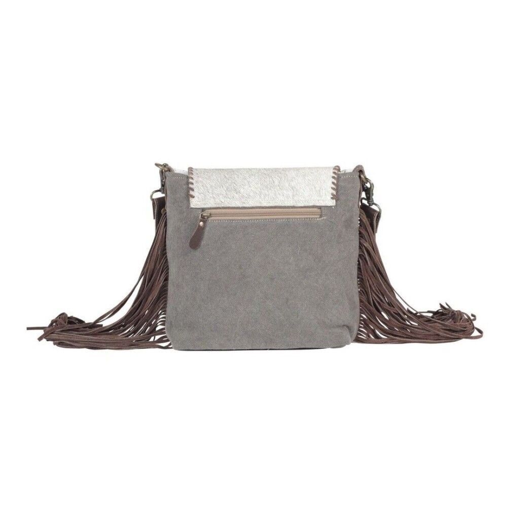 Myra Bag Handmade Haven Shoulder Bag Upcycled Canvas & Cowhide Leather - Picture 4 of 10